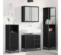 Mangloder Ensemble mobilier Salle de Bain 4 pcs chêne Noir Bois d'ingénierie avec Miroir Vasque tiroir Colonne Rangement Mural pour sdb Toilette Douche buanderie