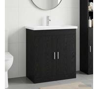 Mangloder Ensemble mobilier Salle de Bain Chêne Noir avec lavabo Vasque, Armoire Rangement, Colonne tiroir, Porte, étagère Murale, robinetterie, Siphon, idéal pour aménagement intérieur