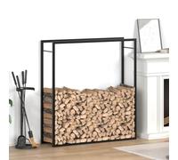 Mangloder Étagère à bûches de chauffage en acier noir mat 110 x 28 x 116 cm avec support mural pour poêle à bois, jardin, cave, terrasse et rangement du bois bien rangé