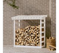 Mangloder Étagère à bûches de cheminée blanche en pin massif 108 x 64,5 x 110 cm pour bois de chauffage, panier à bûches de chauffage, support, rangement intérieur et extérieur, stocké au sec et bien