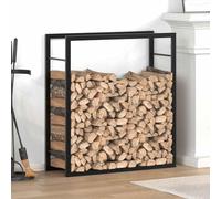 Mangloder Étagère à bûches en acier noir mat - 80 x 28 x 86 cm - Support pour bois de chauffage - Rangement et séchage - Avec support mural pour cheminée, four, foyer