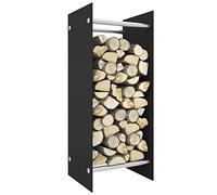 Mangloder Étagère à bûches noire en verre trempé et acier - 40 x 35 x 100 cm - Pour l'intérieur et l'extérieur - Aide à l'empilage - Rangement pour four, terrasse, cave