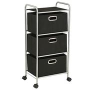 Mangloder Étagère de Rangement en Acier avec 3 boîtes en Tissu Noir et argenté pour Chambre, Salle de Bain ou Bureau, Meuble modulable, Facile à Assembler, et Organisation Pratique