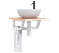 Mangloder Étagère Murale en Acier et Bois de chêne Massif pour lavabo Salle de Bain, Support d'étagère Flottant, Rangement Pratique, Fixation Murale Robuste, capacité 100 kg, Design Moderne