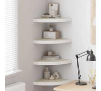Mangloder Étagères d'angle murales 4 pièces en MDF chêne et Blanc 35x35x3,8 cm avec Support métallique, Design Flottant, idéal pour Rangement, décoration, Livres, Cadres Photo, Plantes, dans Salon
