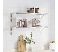 Mangloder Étagères murales en Acier Inoxydable 75x30 cm argenté avec Support, Design Flottant, capacité 50 kg, pour Salon, Chambre, Bureau, Cuisine, Rangement décoration, 2 pièces