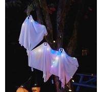 Mangloder Fantôme Suspendu Halloween 3 pièces Blanc 52 x 62 cm en Polyester avec lumières LED Multicolores pour décoration intérieure Festive Saison fête Maison Salon