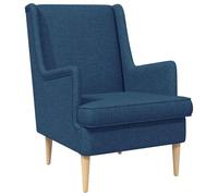 Mangloder Fauteuil Bleu Tissu avec Coussin Rembourré, Pieds Bois Massif, Siège Confortable et Dossier Ergonomique pour Salon, Chambre, Bureau, Relaxation et Lecture