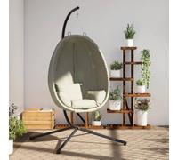 Mangloder Fauteuil suspendu en forme d'œuf avec support en acier et polyester, beige, 104 x 100 x 193 cm, coussins d'assise et de dossier rembourrés, pour salon, balcon, véranda, capacité de charge de