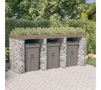 Mangloder Gabions 270 x 91 x 120 cm en fer galvanisé 3 boîtes à ordures revêtement pour jardin, terrasse, fil de 3,5 mm, brise-vue et toit pour plantes