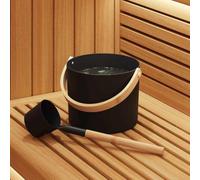 Mangloder Lot de 2 accessoires de sauna noirs en aluminium et bois de pin, seau à infusion de 7 l avec truelle pour cabine infrarouge, sauna finlandais, bien-être, détente, intérieur