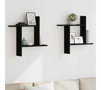 Mangloder Lot de 2 étagères murales suspendues en bois aspect chêne noir 50 x 12 x 50 cm pour salon, chambre à coucher, cuisine, bureau avec étagère moderne et rangement