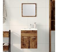 Mangloder Lot de 2 meubles de salle de bain aspect bois vieilli avec miroir, meuble sous lavabo 41 x 38,5 x 46 cm, espace de rangement, salle de bain, WC d'invités, suspendu, peu encombrant, montage