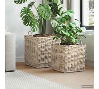 Mangloder Lot de 2 paniers de rangement en rotin kubu gris naturel pliable avec poignée doublure amovible 45 x 45 x 54 cm pour salon, terrasse et jardin