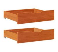 Mangloder Lot de 2 tiroirs de lit en pin massif marron ciré 75 x 55 x 17 cm avec roulettes pour système de tiroir, rangement, tri, rangement, vêtements, bureau