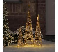 Mangloder Lot de 3 sapins de Noël en rotin blanc chaud 20 x 20 x 80 cm 90 LED alimenté par USB pour l'intérieur et l'extérieur protégés Décoration de Noël moderne avec ambiance hivernale