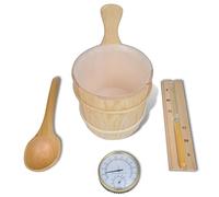 Mangloder Lot de 5 accessoires de sauna avec seau d'infusion, truelle, sablier, thermomètre et hygromètre pour sauna, bain à vapeur, cabine infrarouge, bois, bien-être et détente