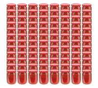 Mangloder Lot de 96 bocaux à confiture en verre avec couvercle rouge, 230 ml, 6,5 x 9 cm, pour confiture, miel, sirop, conserve, conservation hermétique, cuisine et petit déjeuner
