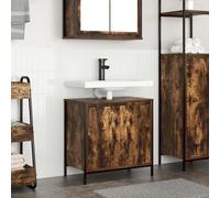 Mangloder Meuble de lavabo en bois de chêne fumé 60 x 34,5 x 60 cm avec espace de rangement et pieds réglables pour meubles de salle de bain et rangement, convient pour lavabo, WC d'invités et