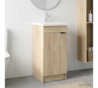 Mangloder Meuble de Salle de Bain avec évier en Bois d'ingénierie Chêne Sonoma, Armoire de Rangement Murale avec Porte, tiroirs, étagère, Colonne, idéal pour Salle de Bain Moderne,