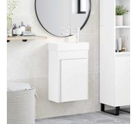 Mangloder Meuble de Salle de Bain avec lavabo en céramique Blanc 40,5 x 22,5 x 62 cm avec Robinet mitigeur Mural et Rangement Pratique pour Espace intérieur Moderne