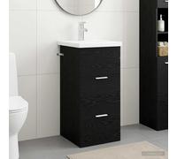 Mangloder Meuble de Salle de Bain avec lavabo Vasque en Bois d'ingénierie Chêne Noir 42 x 40 x 84,5 cm avec Armoire de Rangement, tiroirs, Porte, étagère, robinetterie, Siphon et Miroir
