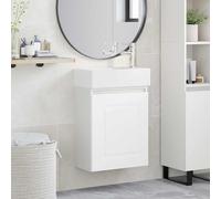 Mangloder Meuble de Salle de Bain Blanc avec Robinet mélangeur, Armoire Murale avec Porte réversible, Rangement Compact, Colonne avec étagère, idéal pour Espace intérieur Moderne