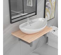 Mangloder Meuble de Salle de Bain en Deux pièces avec lavabo en céramique Blanc et étagère Murale chêne 60x40x16,3 cm pour Rangement Suspendu et aménagement Salle Bain Toilette