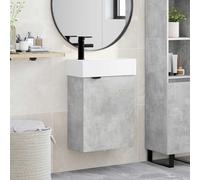 Mangloder Meuble de salle de bain gris béton avec lavabo et robinet noir, en bois et céramique, 45,5 x 22,5 x 84 cm, avec espace de rangement, porte et montage mural