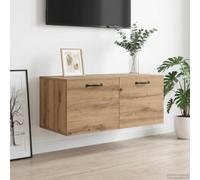 Mangloder Meuble Mural en Bois d'ingénierie Chêne Artisanal 80 x 36,5 x 35 cm pour Salon Bureau entrée avec Porte réversible Support Flottant Rangement déco Moderne