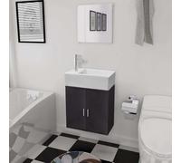 Mangloder Meubles de Salle de Bains Trois pièces Noir, Ensemble Meuble Salle Bain avec Armoire, Vasque, Miroir, Rangement Mural Suspendu, Dimensions compactes, aménagement