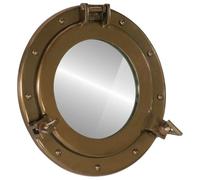 Mangloder Miroir à hublot mural Ø 30 cm en aluminium et verre, aspect laiton, miroir mural rond pour bureau, salon, salle de bain, couloir, décoration nautique avec matériel de fixation