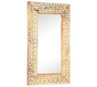 Mangloder Miroir mural sculpté à la main en bois de manguier massif - 80 x 50 x 2,6 cm - Finition naturelle - Cadre décoratif en bois pour salle de bain, chambre à coucher et couloir