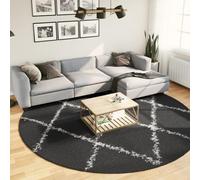 Mangloder Pamplona Tapis shaggy à poils longs, noir, crème, Ø 280 cm, hauteur des poils 30 mm, 1500 g/m², polypropylène, adapté au chauffage au sol, facile d'entretien, moelleux, moderne pour salon