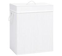 Mangloder Panier à linge en bambou, blanc, 83 l, avec 1 compartiment, insert en tissu amovible, poignées, pliable, fin, peu encombrant, pour salle de bain, chambre à coucher, buanderie, chambre