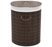 Mangloder Panier à linge ovale en bambou, marron foncé, 45 x 35 x 60 cm, pliable et pliable, avec panier à linge amovible en polyester et poignées pour ranger la salle de bain, la chambre à coucher