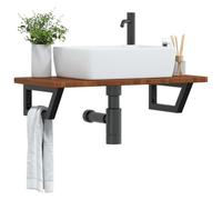 Mangloder Plateau de lavabo avec support en acier et chêne massif, 80 x 40 cm, trapézoïdal, charge jusqu'à 100 kg, montage mural flottant, pour meubles de salle de bain et étagère d'évier