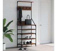 Mangloder Portant à vêtements avec étagère à chaussures marron aspect chêne 70 x 34 x 184 cm en bois et métal peu encombrant pour couloir, couloir, chambre à coucher, stable et mobile