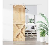 Mangloder Porte coulissante en pin massif naturel et blanc 70 x 210 cm, avec rail en acier revêtu par poudre, peu encombrant, pour appartement, maison, chambre, couloir et intérieur avec montage