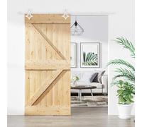 Mangloder Porte coulissante en pin massif naturel et blanc 95 x 210 cm avec rail en acier revêtu par poudre, peu encombrant, pour chambre, maison, appartement, intérieur, montage en douceur et