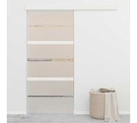 Mangloder Porte coulissante en verre trempé et aluminium argenté 90 x 205 cm avec rail en aluminium, guidage au sol, butoir de porte pour chambre, maison, appartement, couloir, cuisine et salle de