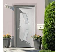 Mangloder Porte d'entrée blanche 98 x 208 cm en PVC aluminium avec charnières 3D et vitrage isolant, protection anti-effraction, porte d'entrée extérieure avec isolation thermique et joint pour