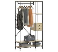 Mangloder Porte-manteaux en bois de chêne Sonoma 97 x 40 x 180 cm Cadre en métal Chariot à vêtements étroit avec étagères pour chambre à coucher, couloir, couloir, système de rangement