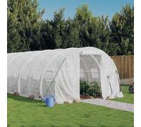 Mangloder Serre avec Cadre en Acier Blanc 24m² 8x3x2m Film PE 140g/m² Porte Enroulable avec Fermeture Éclair 4 Fenêtres Filet pour Cultiver Hivernage Jardin Terrasse