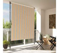 Mangloder Store Roulant d'extérieur Jaune et Blanc 200x270 cm Tissu Polyester PU Cadre Acier réglable Hauteur 225-275 cm manivelle Manuel pour terrasse Balcon Jardin Protection UV ombrage Pare-Soleil