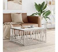 Mangloder Table Basse argenté en Acier Inoxydable avec Plateau en Verre trempé 80x80x40 cm Design Moderne pour Salon séjour intérieur extérieur Meuble Console Rangement