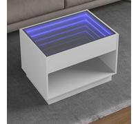 Mangloder Table Basse avec LED Infini Blanc 70x50x50 cm en Bois d'ingénierie et Verre, Meuble Console Multifonction avec Plateau Robuste pour Salon séjour Chambre intérieur Design Moderne