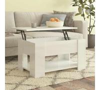 Mangloder Table Basse Blanc Brillant en Bois d'ingénierie 79x49x41 cm avec Plateau relevable et Rangement, Meuble Polyvalent pour Salon séjour Chambre, Design Moderne Petit Espace