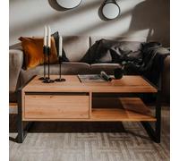 Mangloder Table Basse Denver 55 Finori chêne Artisanal Gris Anthracite 100 x 55 x 40 cm avec tiroir Rangement Design Industriel pour Salon séjour intérieur extérieur