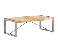 Mangloder Table Basse en Bois de manguier Brut 120x60x40 cm avec Pieds en Acier, Meuble de Salon Multifonction, Console Bout de canapé, Design Industriel Stable et Durable